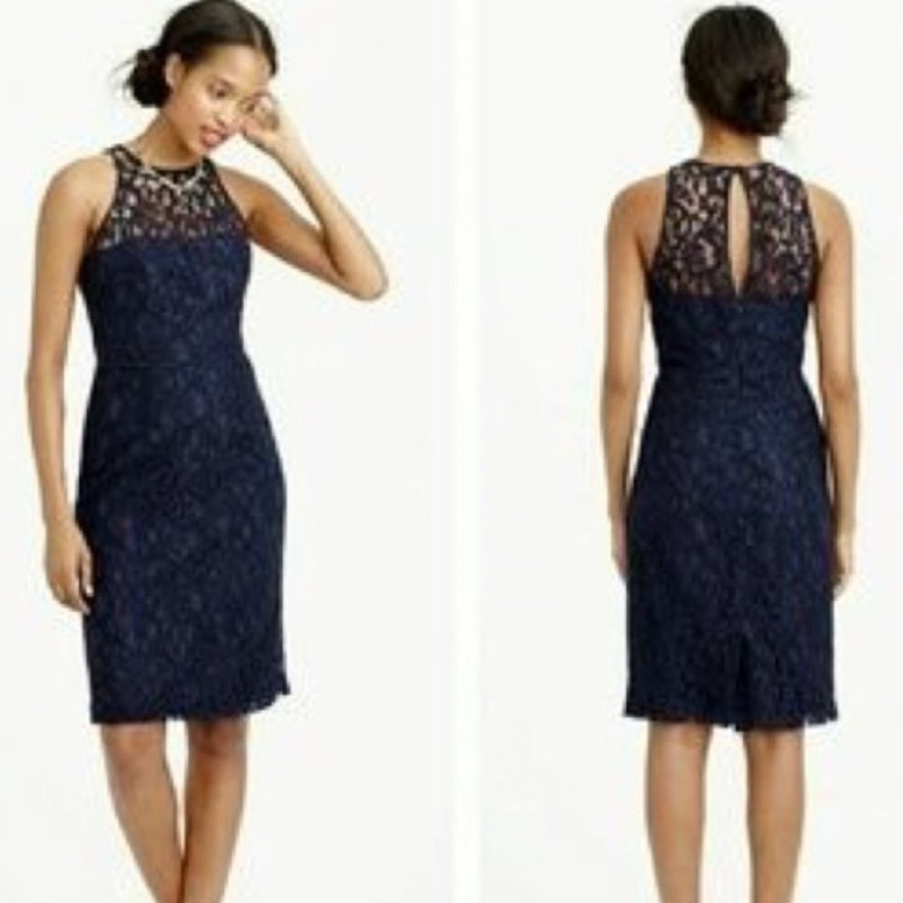 J Crew Pamela Leaver Lace Dress in Navy Blue